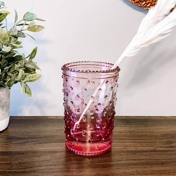 Boho Pink Embellished Glass Decorative Cup Vase